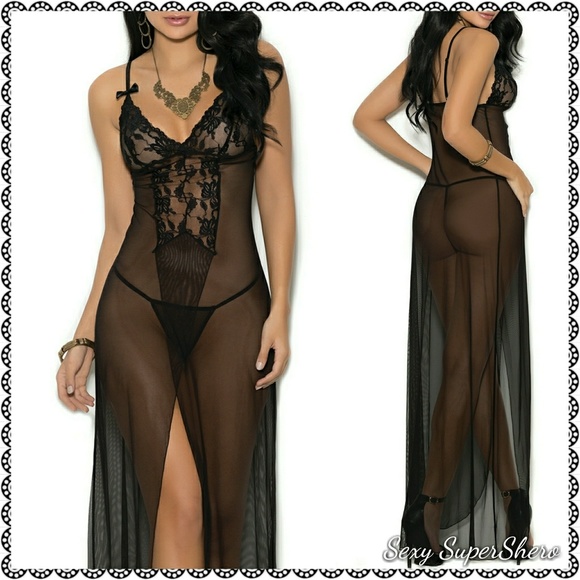 SALE! 🆕Plus Long Mesh & Lace Lingerie Night Gown Set - Picture 4 of 6